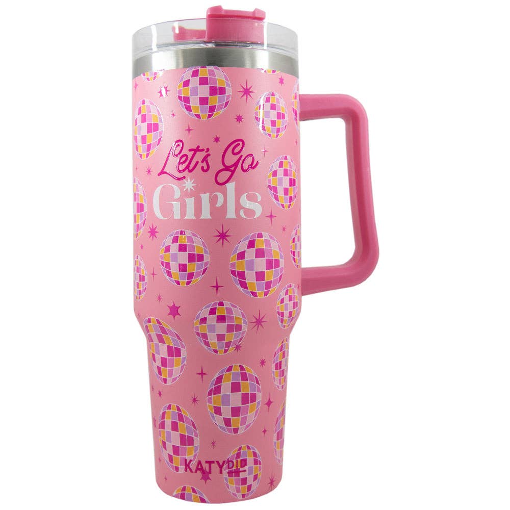 Let's Go Girls Tumbler Cup with Straw and Handle: Pink