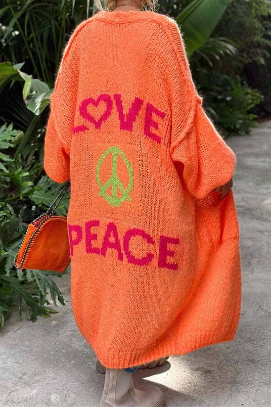 Love and Peace Knit Cardigan: ORANGE / S/M