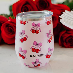Cherry Bow Wholesale Valentine's WINE TUMBLER Cup: Light Pink