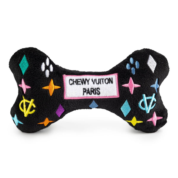 Black Monogram Chewy Vuiton Bone Squeaker Dog Toy: XL