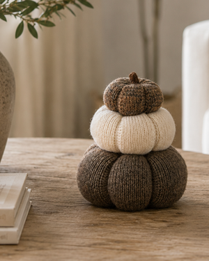 Stacked Set of 3 Cozy Knit Pumpkins | Fall Home Décor