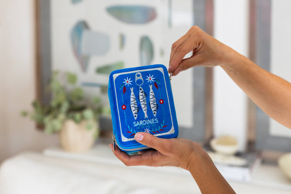 Sardine Can - Blue Velvet Jewelry Zip Case / Organizer