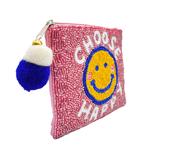 CHOOSE HAPPY Beaded Coin Purse
