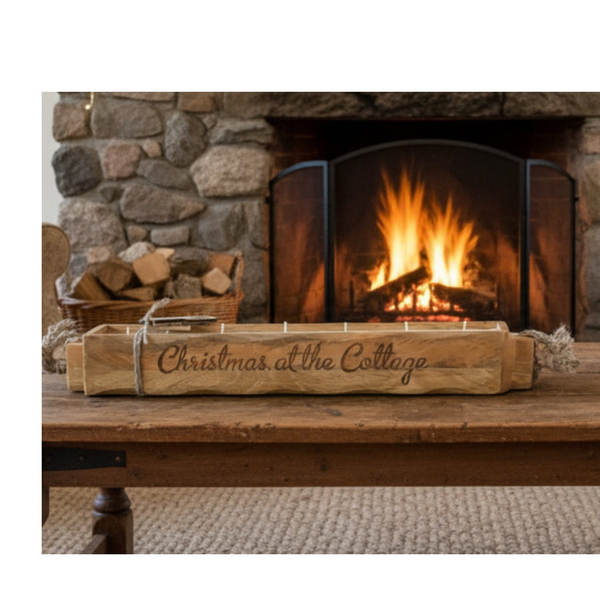 Christmas at the Cottage Mango Wood Dough Bowl - Engraved - Evergreen + Berry