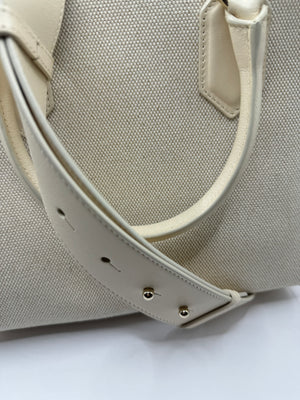Bvlgari Cream Canvas Crystal metallic logo small Tote