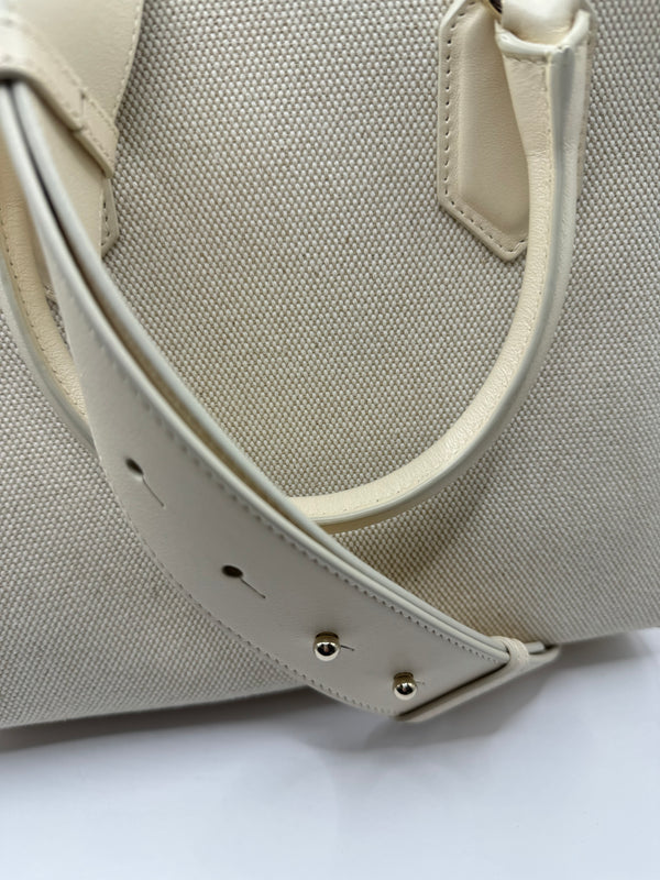 Bvlgari Cream Canvas Crystal metallic logo small Tote