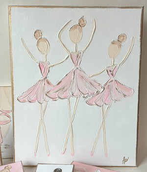 Ballerina Trio | canvas art recital dance ballet nutcracker: White back & pink dress / 16x20-inch standard profile canvas / Light skin & lt. brown hair