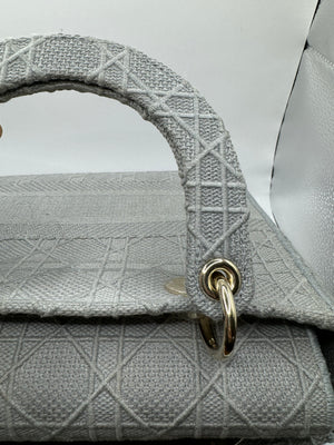 Dior Lady Dior Grey Embroidered Cannage Canvas Medium Bag - hard to find