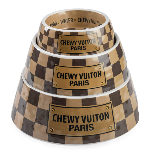 Checker Chewy Vuiton Bowl - Dog Bowls: Large