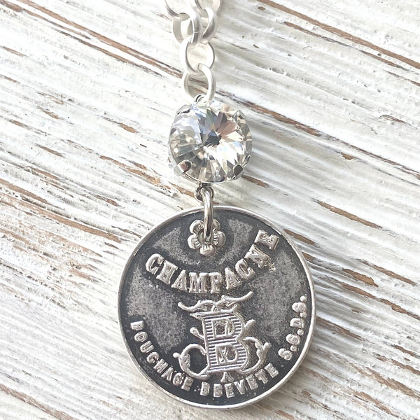Champagne French coin necklace boutique salon jewelry: silver