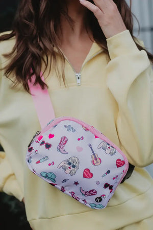 Music Girl Icons Belt Bag Fanny Pack: Light Pink