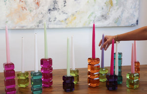 Interchangeable Candlestick Holders: - box of 4 pieces. Fushia, Orange or Grape