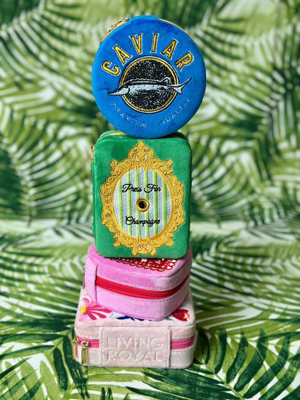 "Press for Champagne" Velvet Jewelry Zip Case / Organizer
