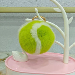 Tennis Keychain faux fur - APPLE GREEN