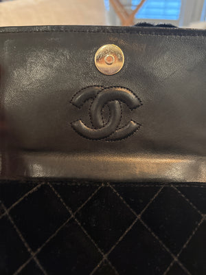 Chanel Black Velvet Camellia Vintage Crossbody Bag with Gold Hardware (GHW)