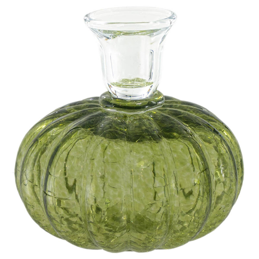 Round Green Glass Pumpkin Candle Stick Fall