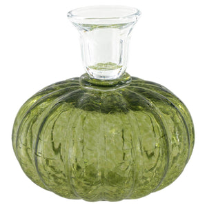 5" Round Green Glass Pumpkin Candle Stick Fall