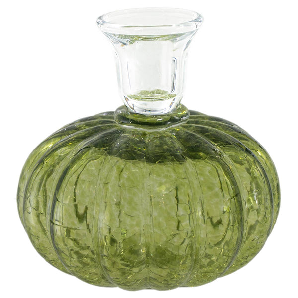 5" Round Green Glass Pumpkin Candle Stick Fall