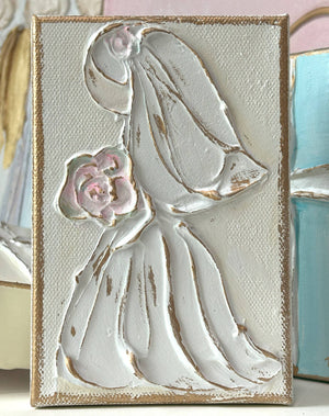 Bride with bouquet   |  wedding  |  bride 4x6 wood block
