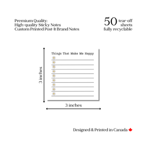 Things That Make Me Happy: 50 Sheet Post-It Note Notepad