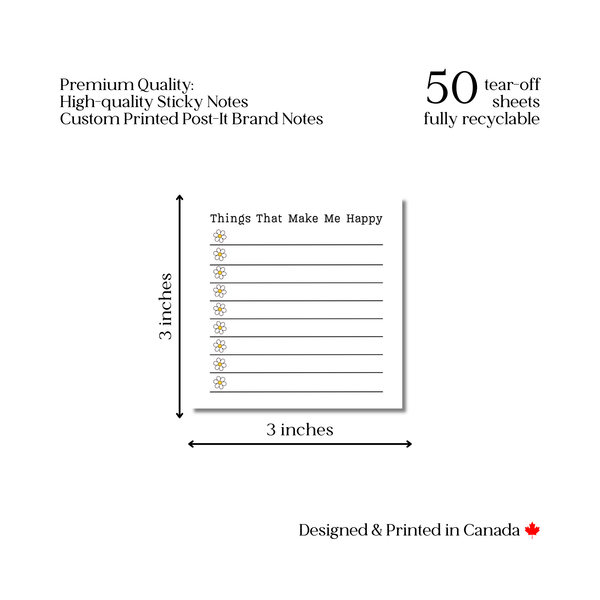 Things That Make Me Happy: 50 Sheet Post-It Note Notepad
