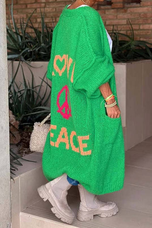 Love and Peace Knit Cardigan: KHAKI / S/M