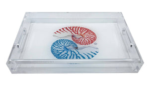 NAUTILUS CORAL TURQ ACRYLIC VANITY TRAY 12.25X7.75: Small: 12.5"W x 7.75"D