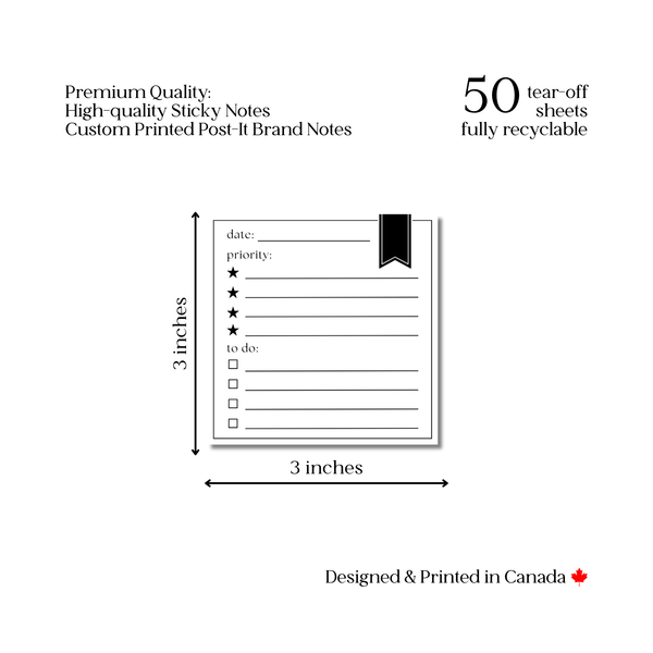 Daily To Do List & Priority Plan: 50 Sheet Post-It Notepad
