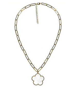 Clover  - Gold & Pearl Paperclip Charm Necklace - 18k Gold Plated - WS