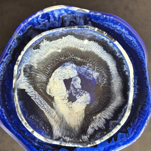 Large Wavy 2 Bowls Set - Matte Finish Hand Poured Resin: Indigo
