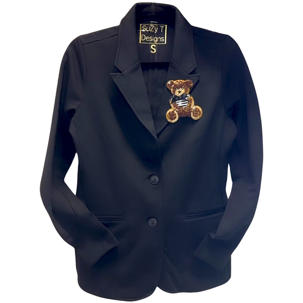 Ponte Blazer w/ the Sweetest Chenille Teddy Bear w/ Bow Tie!: Medium