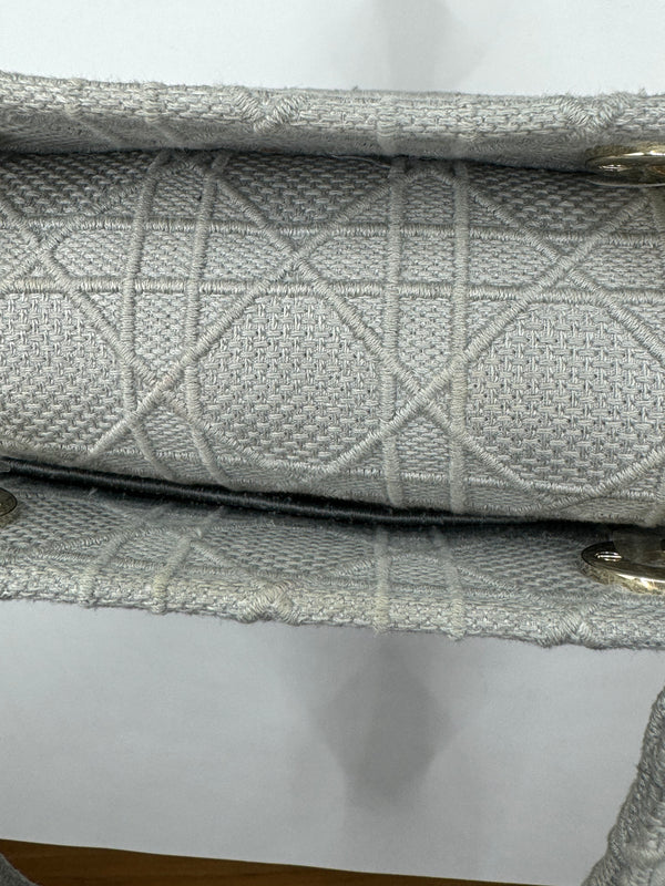 Dior Lady Dior Grey Embroidered Cannage Canvas Medium Bag - hard to find