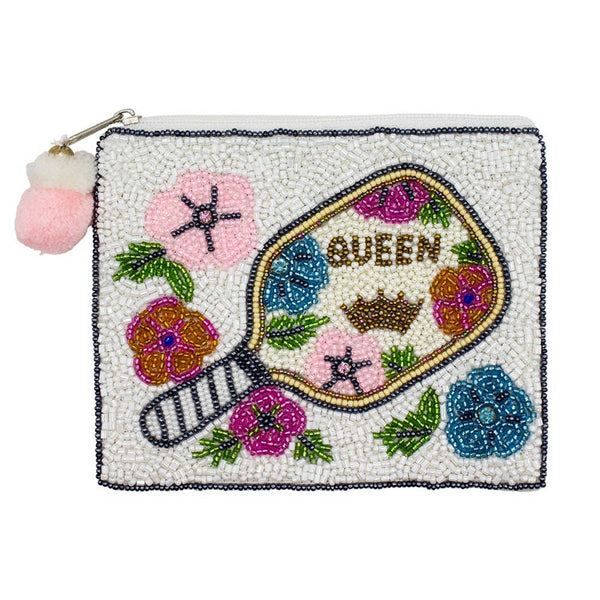 Pickleball Queen Beaded Coin Pouch LAC-CP-1578: White