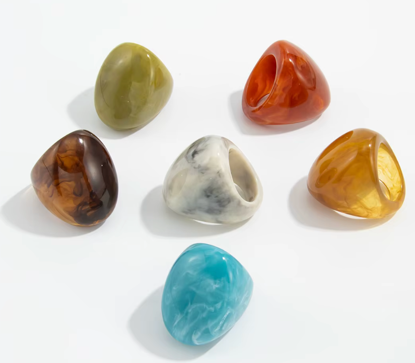 Gummy Shield Marbled Resin Ring | Moss, Autumn and Tortoise