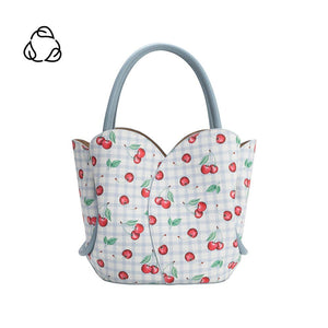 Tulip Blue Cherry Recycled Vegan Leather Top Handle Bag