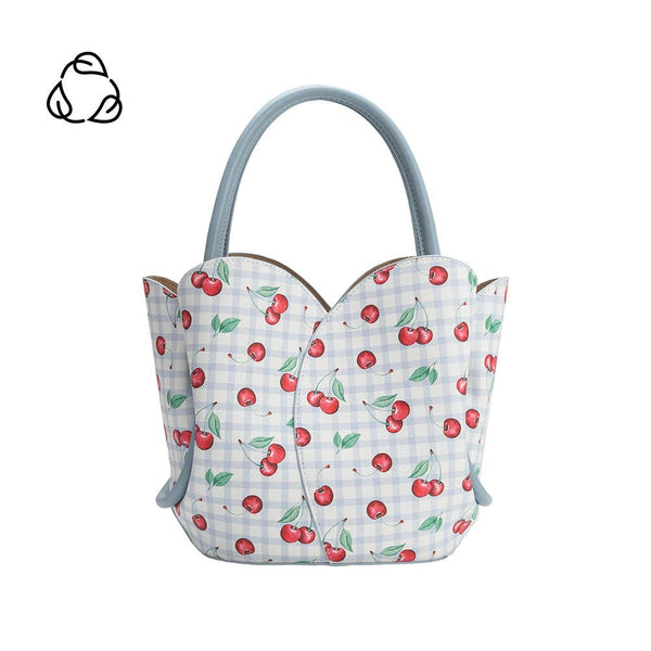 Tulip Blue Cherry Recycled Vegan Leather Top Handle Bag