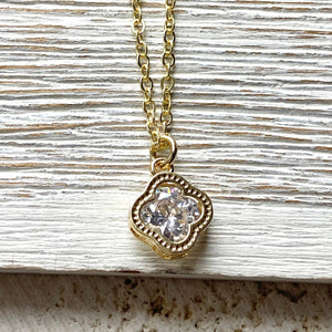 Clover, crystal necklace, sparkly jewelry, boutique salon: 19”