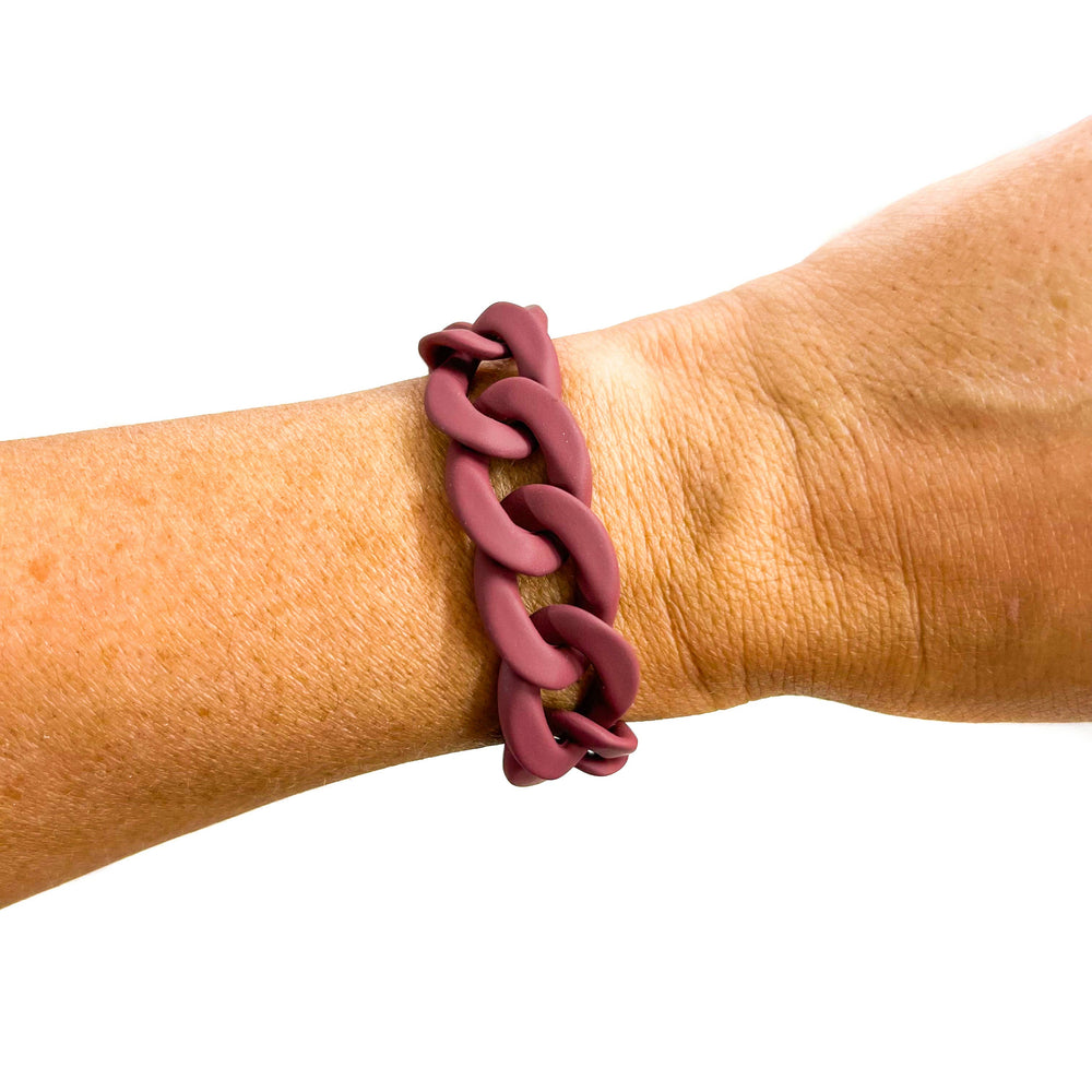 All Chunky Acrylic Chain Link Bracelet: Matte Burgundy Brown