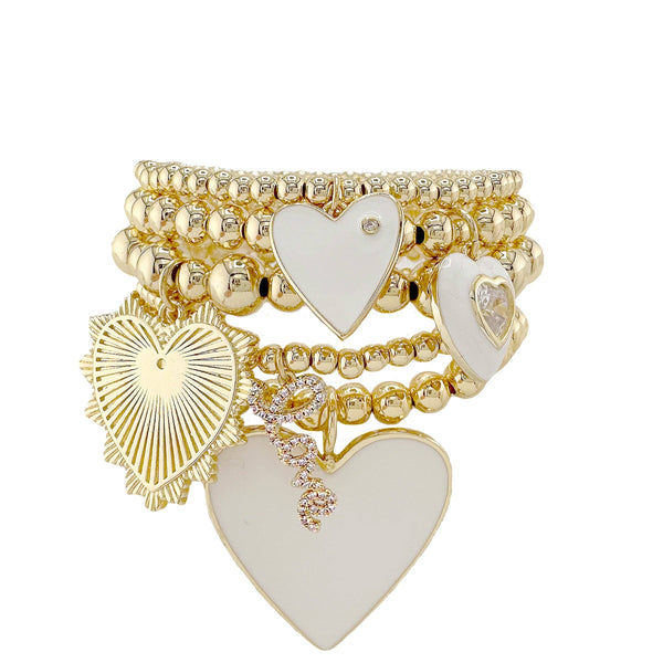 Valentina Stack of Bracelets: Black, Pink and White