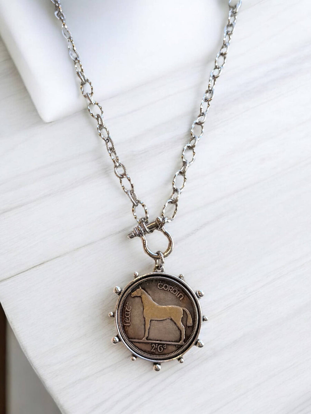 Horse Coin VintageEquestrian Stainless Steel Silver Necklace