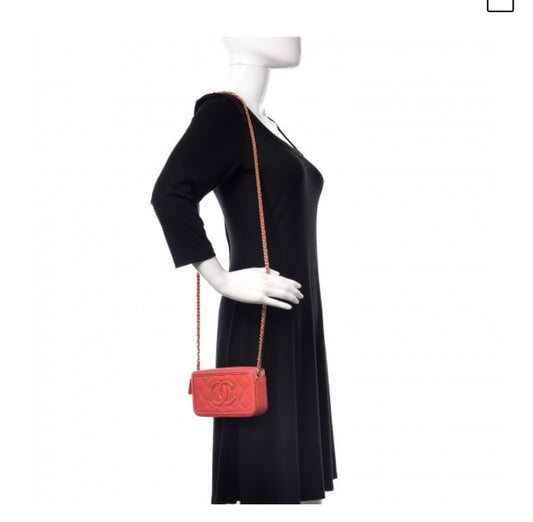 Chanel Filigree Clutch on Chain – Red Caviar Leather
