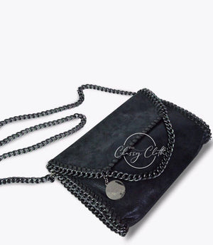Monica Metal Chain Crossbody Clutch Bag - Black