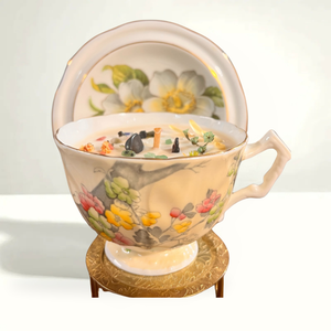 Cinnamon Vanilla Scented Teacup Candle | Vintage, Elegant, Unique Gift for Her: Aynsley Gold Florals Teacup & Saucer - Large