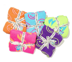 Smiley Face & Lightning Plush Throw Blankets Christmas Smiley Face Neon Fuchsia & New Sky Blue