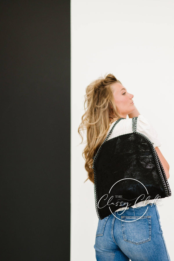 Monica Metal Chain Hobo Bag - Black