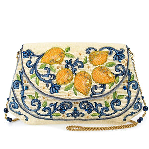 Capri Lemons Yellow and Blue Beaded Crossbody Handbag