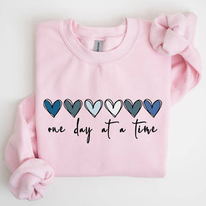 One Day At A Time, Mental Health,Wellness, Hearts Sweatshirt: White / Medium