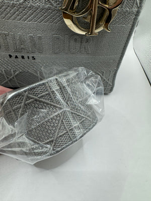 Dior Lady Dior Grey Embroidered Cannage Canvas Medium Bag - hard to find