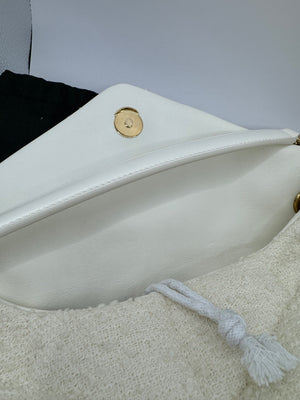 YSL Boucle Tweed Quilted Loulou Puffer Monogram Chain Satchel Crema Soft 2020