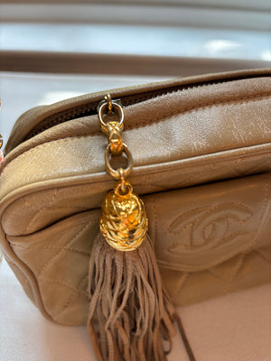 Chanel Vintage Small Tassel Camera Bag – Beige Quilted Lambskin with Gold Hardware